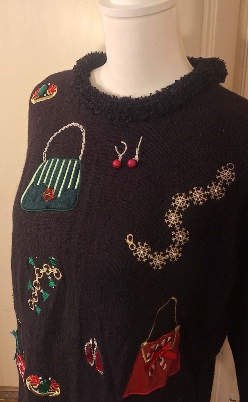 VTG Merry & Bright Christmas Sweater Petite XL Jewelry Purses, Gifts, - Picture 9 of 10